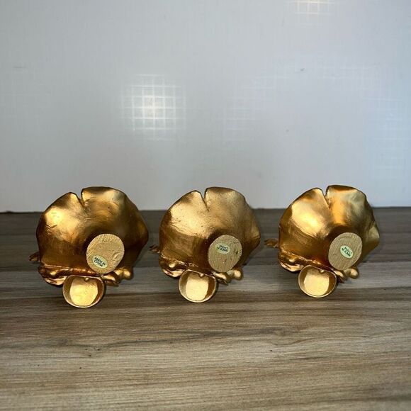 Vintage Ornate Cherub Candle Holder Angels Set 3 Gold Tone Hollywood Regency - Picture 7 of 7